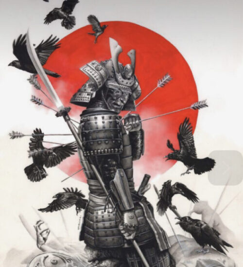 矢を入れ立ち尽くす武士