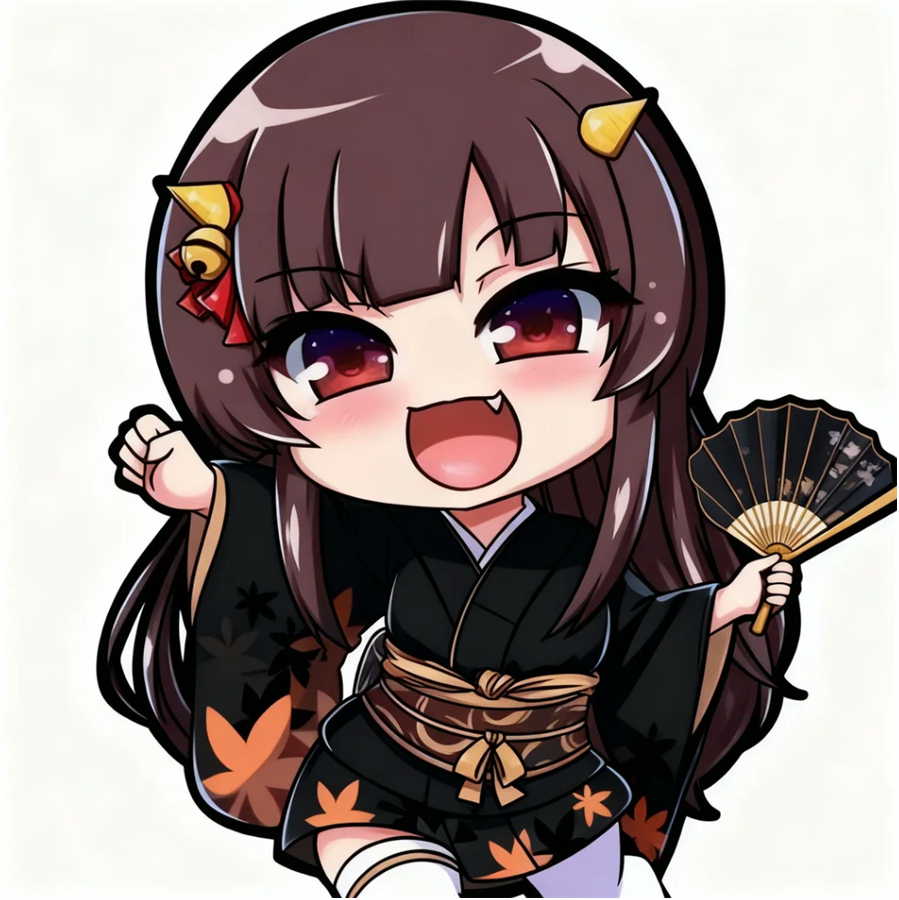 日本鬼子 黒和服 扇子もち