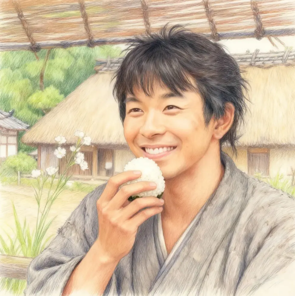 秀長　おむすびを食べる